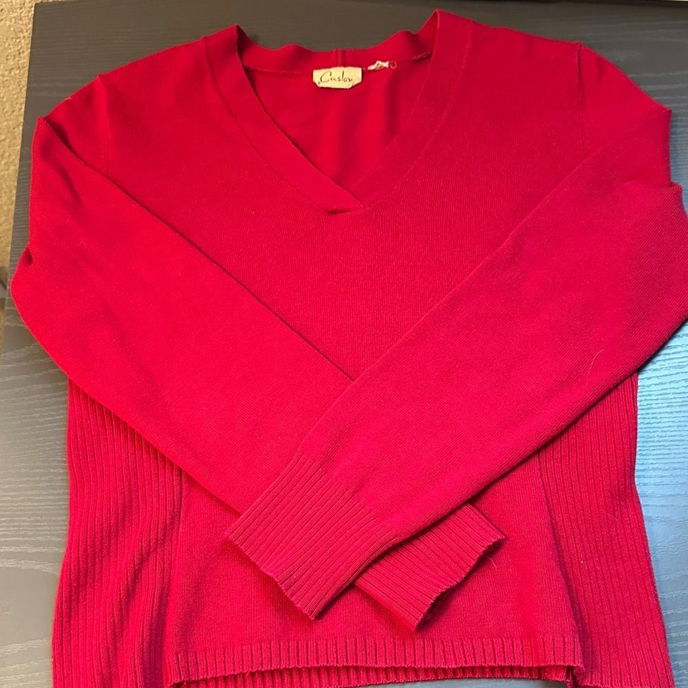 Caslon Women's V-Neck Cotton Blend Sweater - Red Size Small
